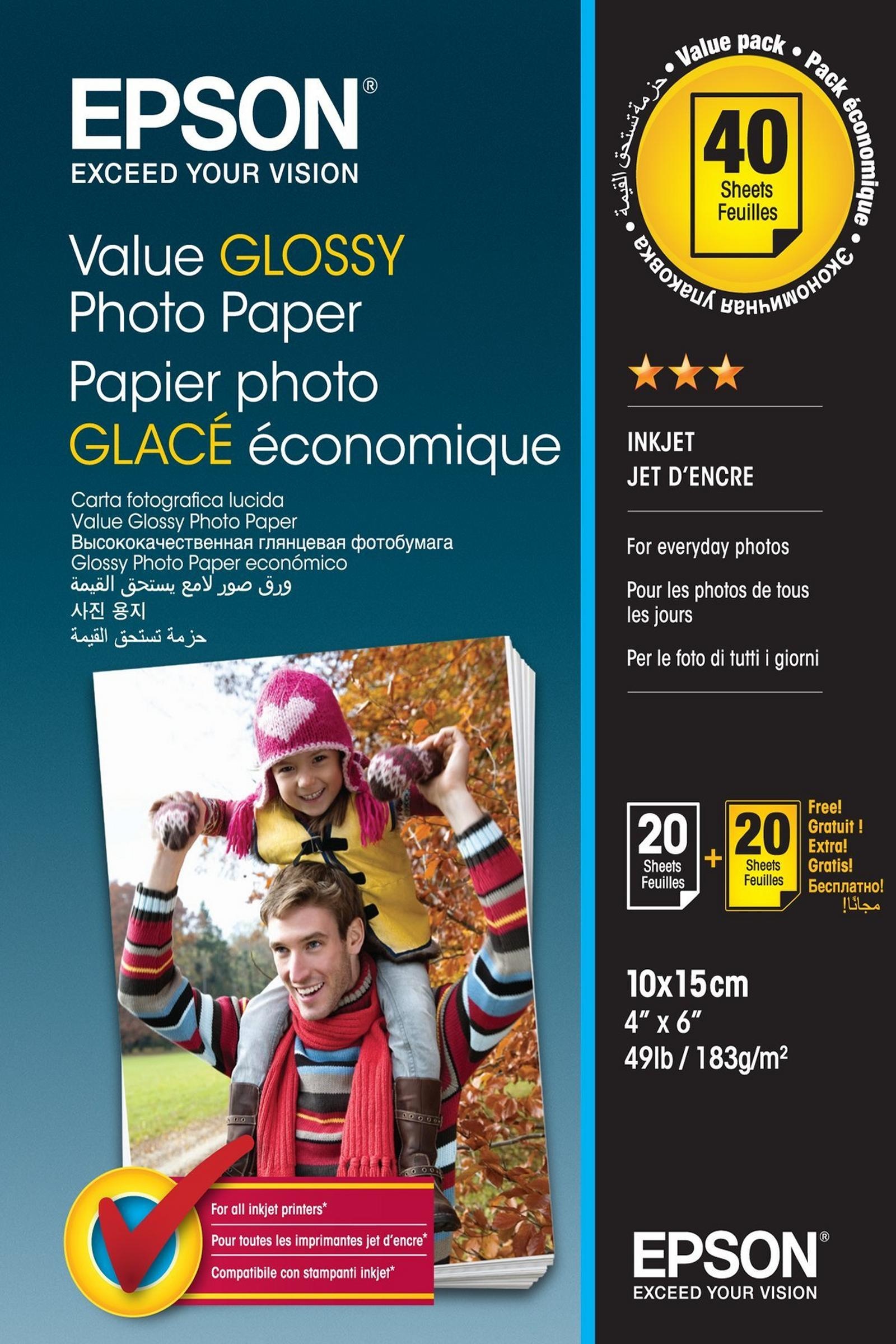 Epson Fotopapier C13S400044 Hochglänzend | 10x15 cm | 183 g/m² | 2x 20 Blatt