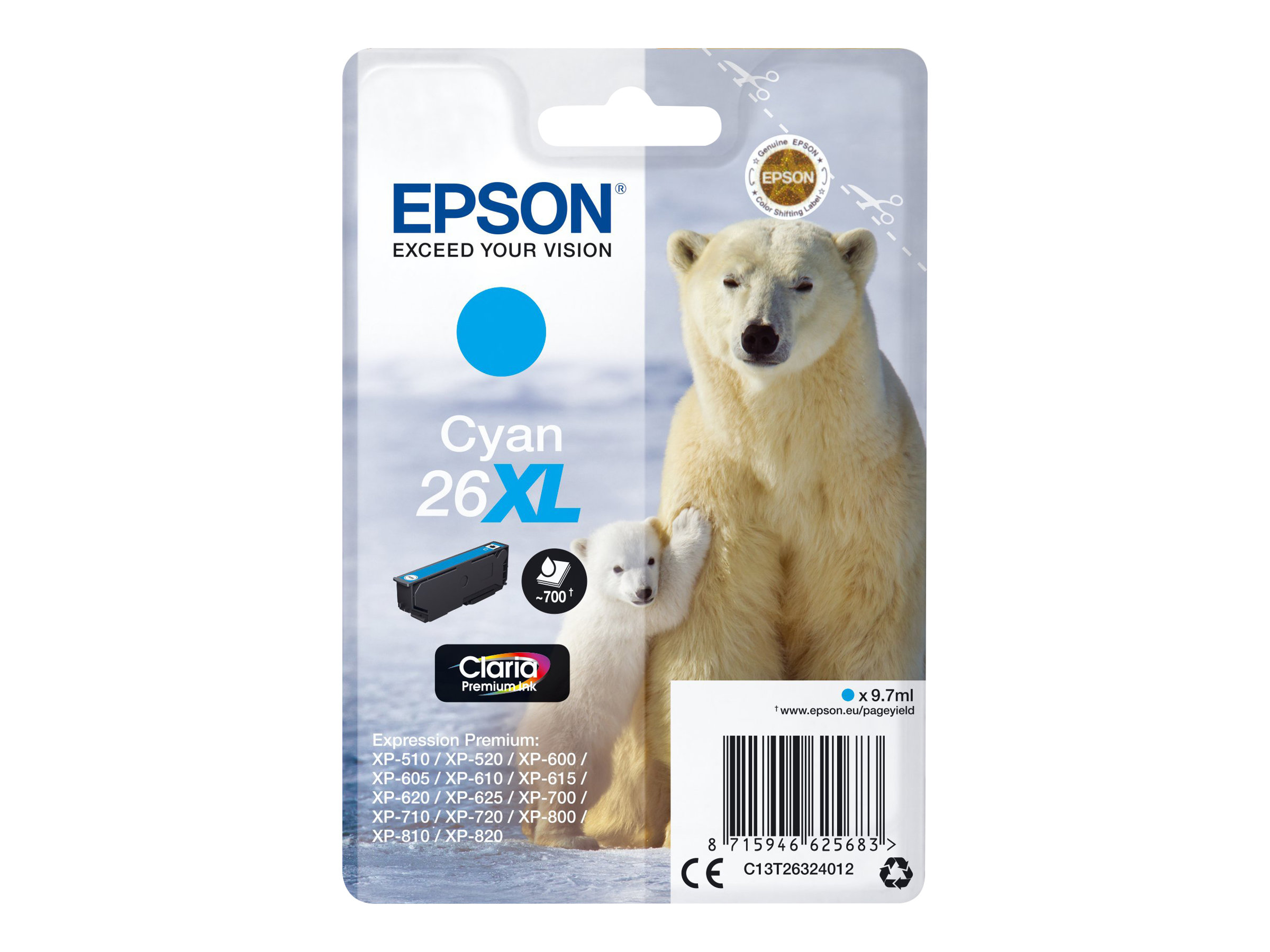 Original Epson 26XL | C13T26324012 Tinte Cyan XL