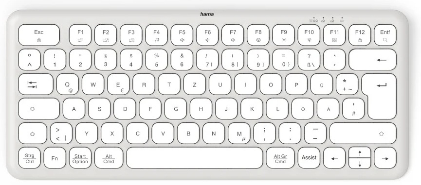 Hama WK-500 Tastatur | Funk + Bluetooth | QWERTZ (DE) | ohne Ziffernblock | 2× AAA-Batterie | Weiß