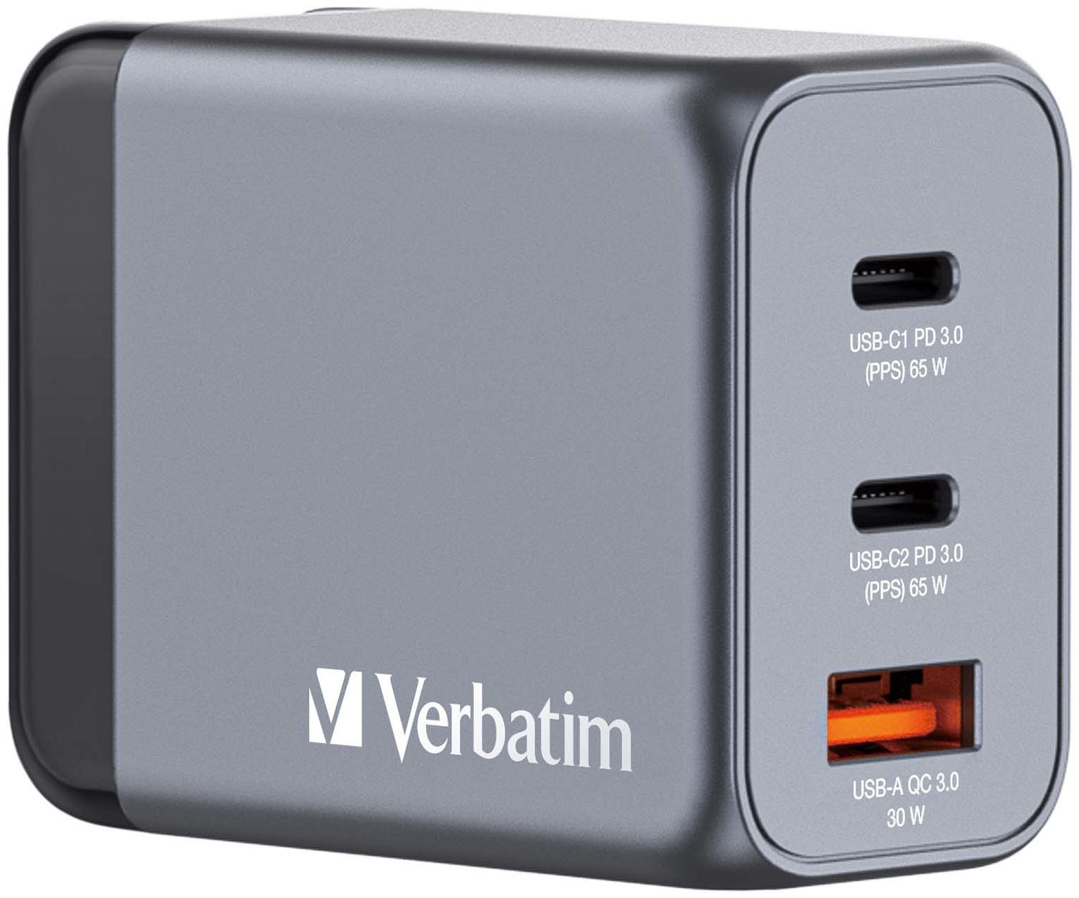 Verbatim Ladeadapter GNC-65 2× USB-C + USB-A 65 W Schwarz, Grau