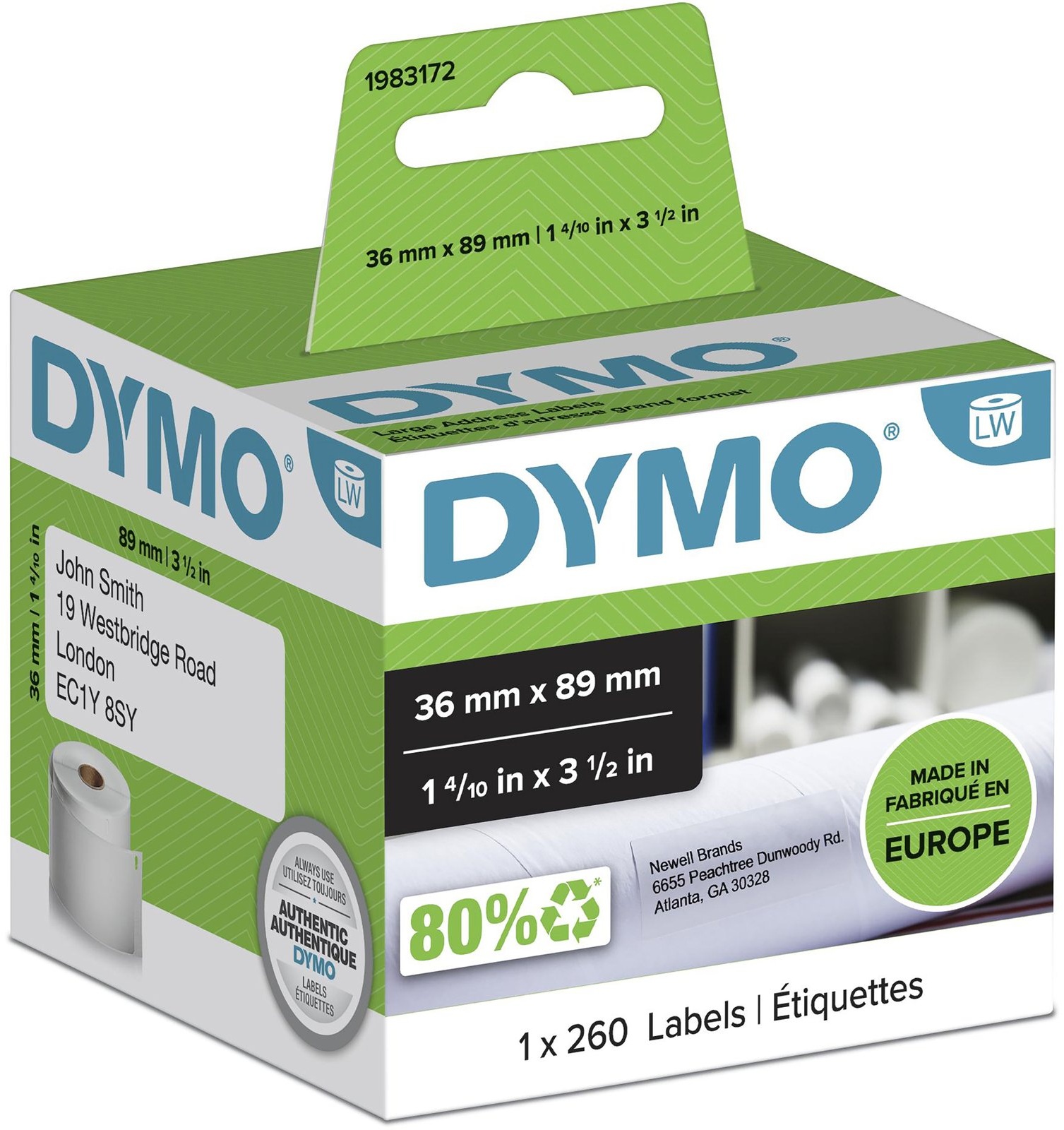 Dymo Etikettenrolle 1983172 | 36x89 mm | Weiß