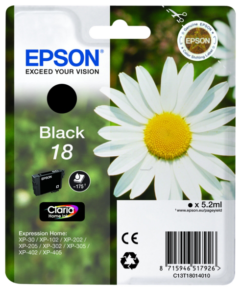 Original Epson 18 | C13T18014012 Tinte Schwarz