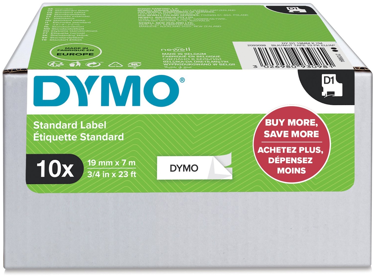 Dymo Schriftband D1 45803 (10 St.) | 19 mm | Schwarz auf Weiß | 7 m