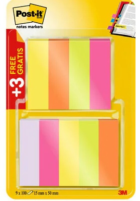Post-it® Haftnotizen Page Marker neon Haftmarker farbsortiert 6x 100 Streifen | Grün, Orange, Pink, Violett, Gelb