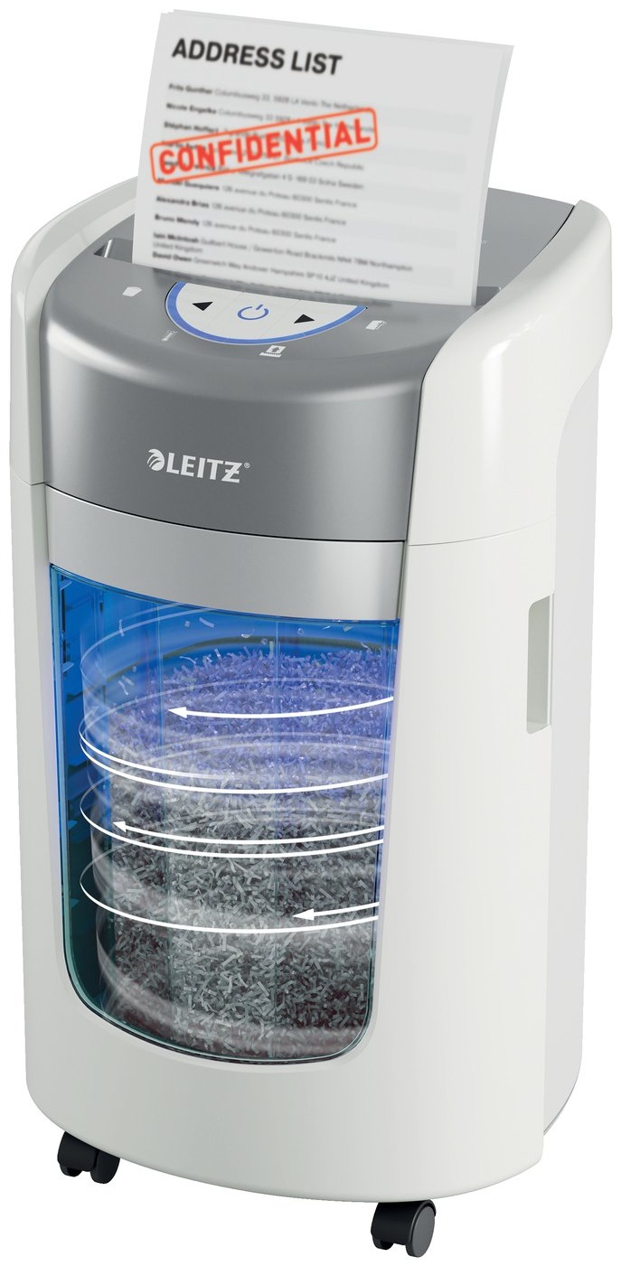 Leitz IQ OptiMax Home Office 225 Aktenvernichter | P-5 Mikroschnitt | 6 Blatt | 15 l | Grau/Weiß