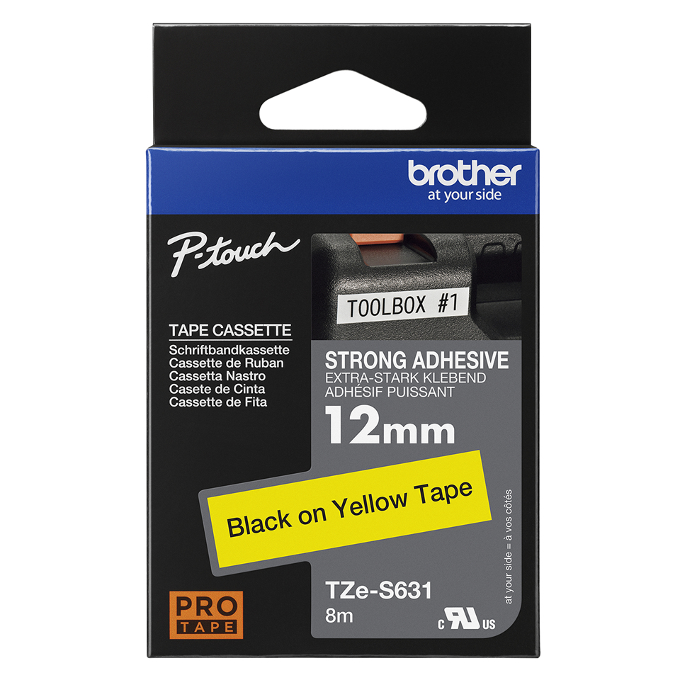Brother Schriftband TZe-S631 | 12 mm | Schwarz auf Gelb | 8 m