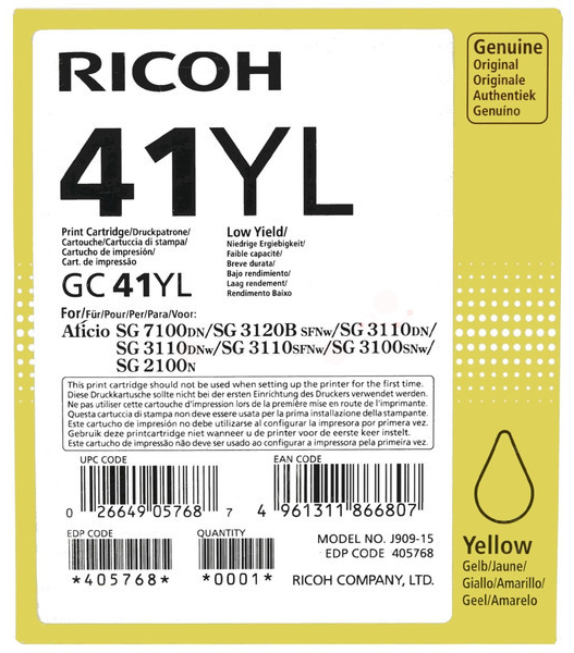 Original Ricoh GC41YL | 405768 Tinte Gelb