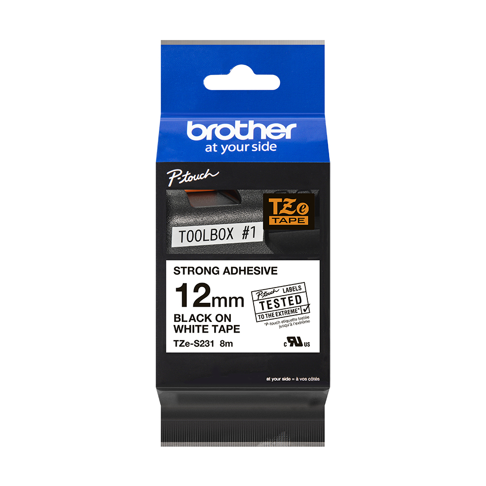 Brother Schriftband TZe-S231 | 12 mm | Schwarz auf Weiß | 8 m