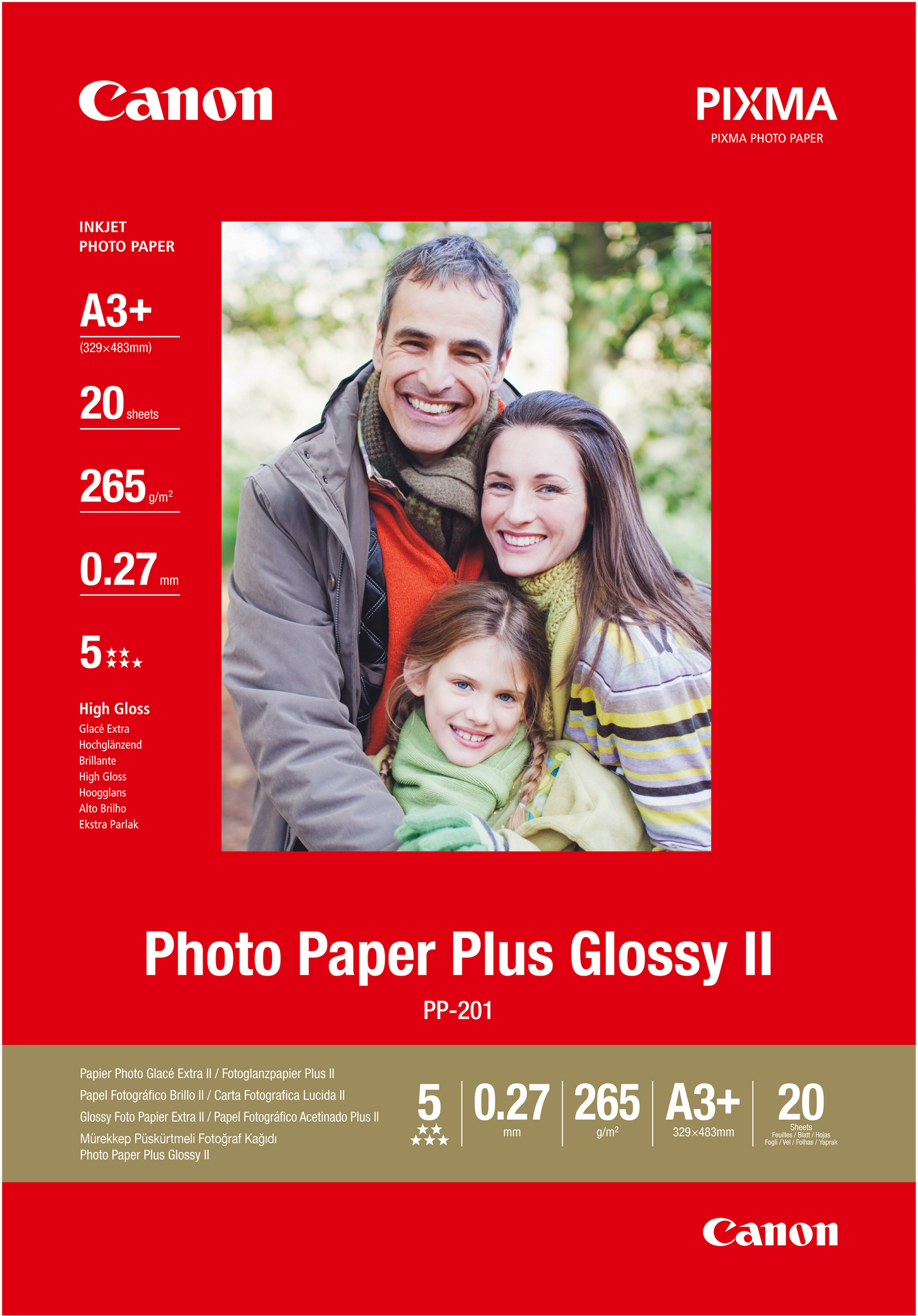 Canon Fotopapier PP-201 Hochglänzend | A3+ | 265 g/m² | 20 Blatt