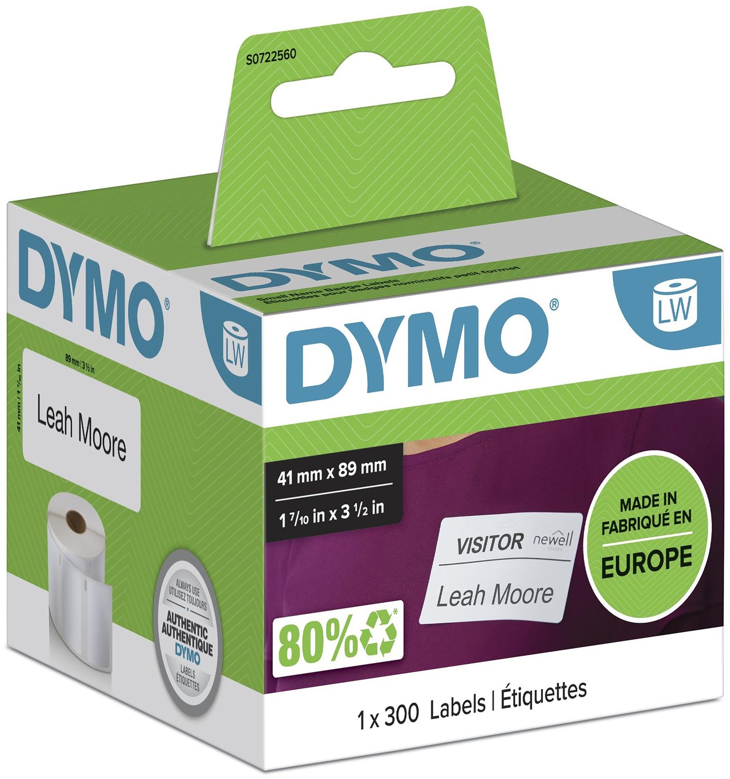 Dymo Etikettenrolle S0722560 | 41x89 mm | Weiß