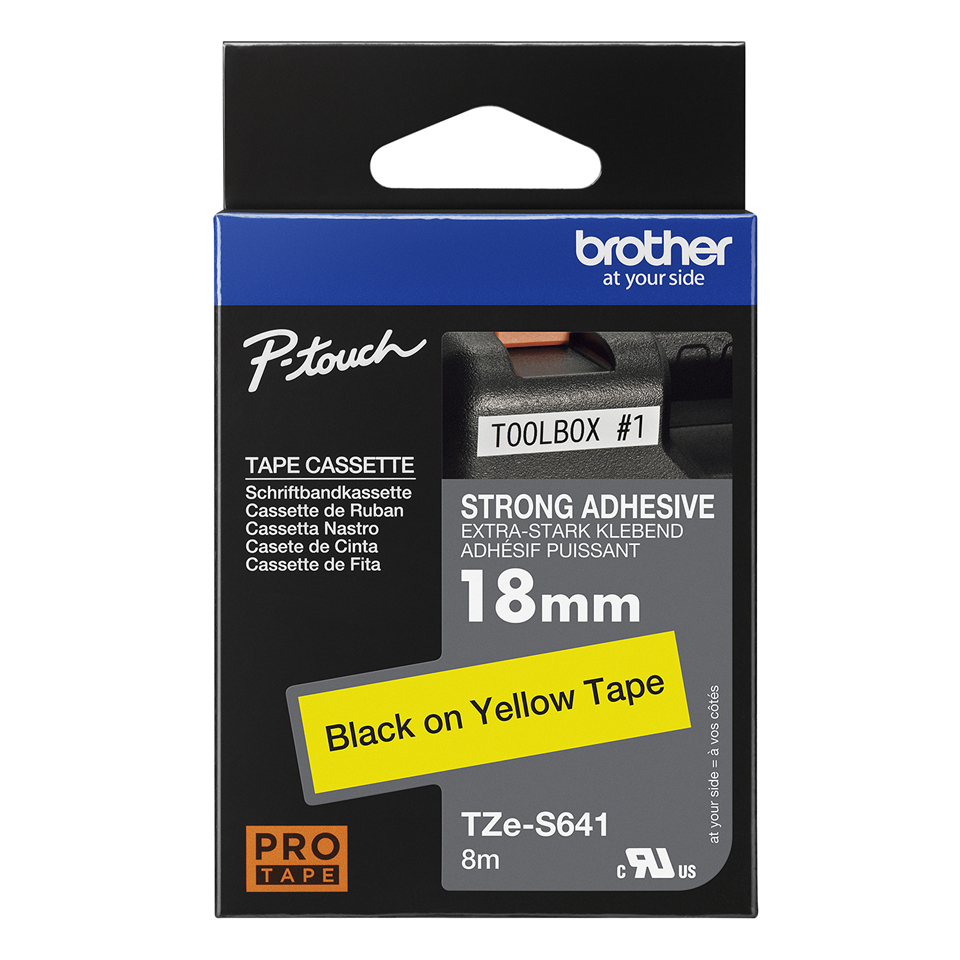 Brother Schriftband TZe-S641 | 18 mm | Schwarz auf Gelb | 8 m