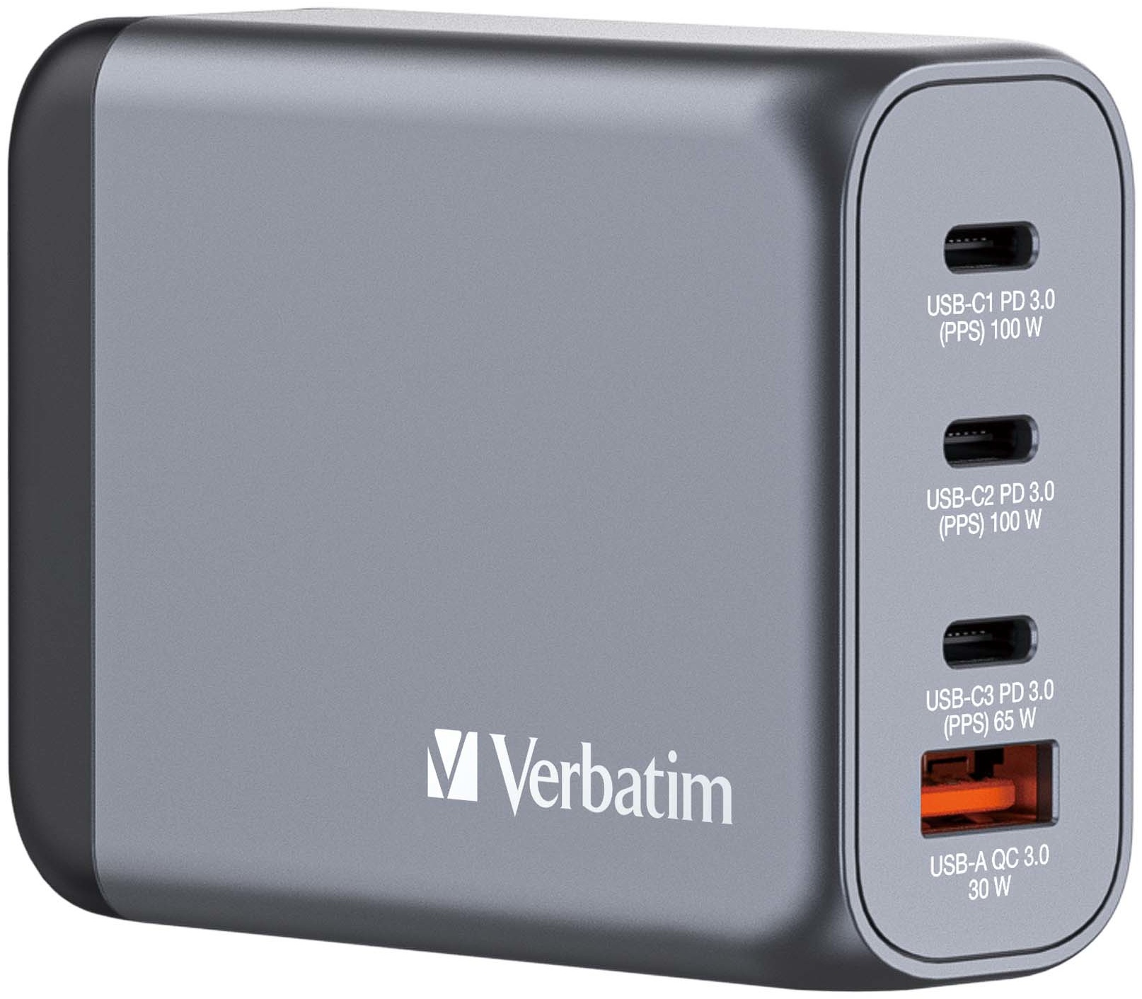 Verbatim Ladeadapter GNC-100 3× USB-C + USB-A 100 W Schwarz, Grau