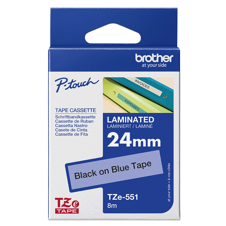 Brother Schriftband TZe-551 | 24 mm | Schwarz auf Blau | 8 m