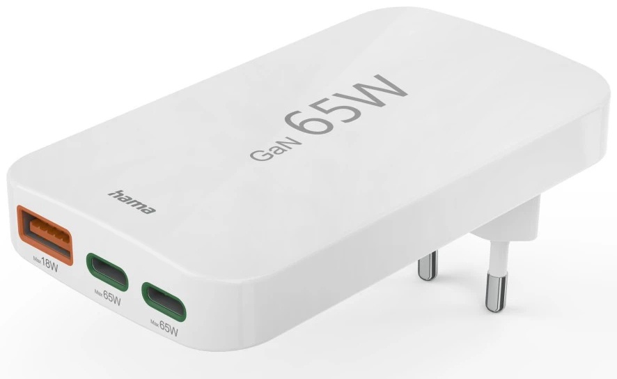 Hama Ladeadapter flacher Mini 2× USB-C 65 W Weiß