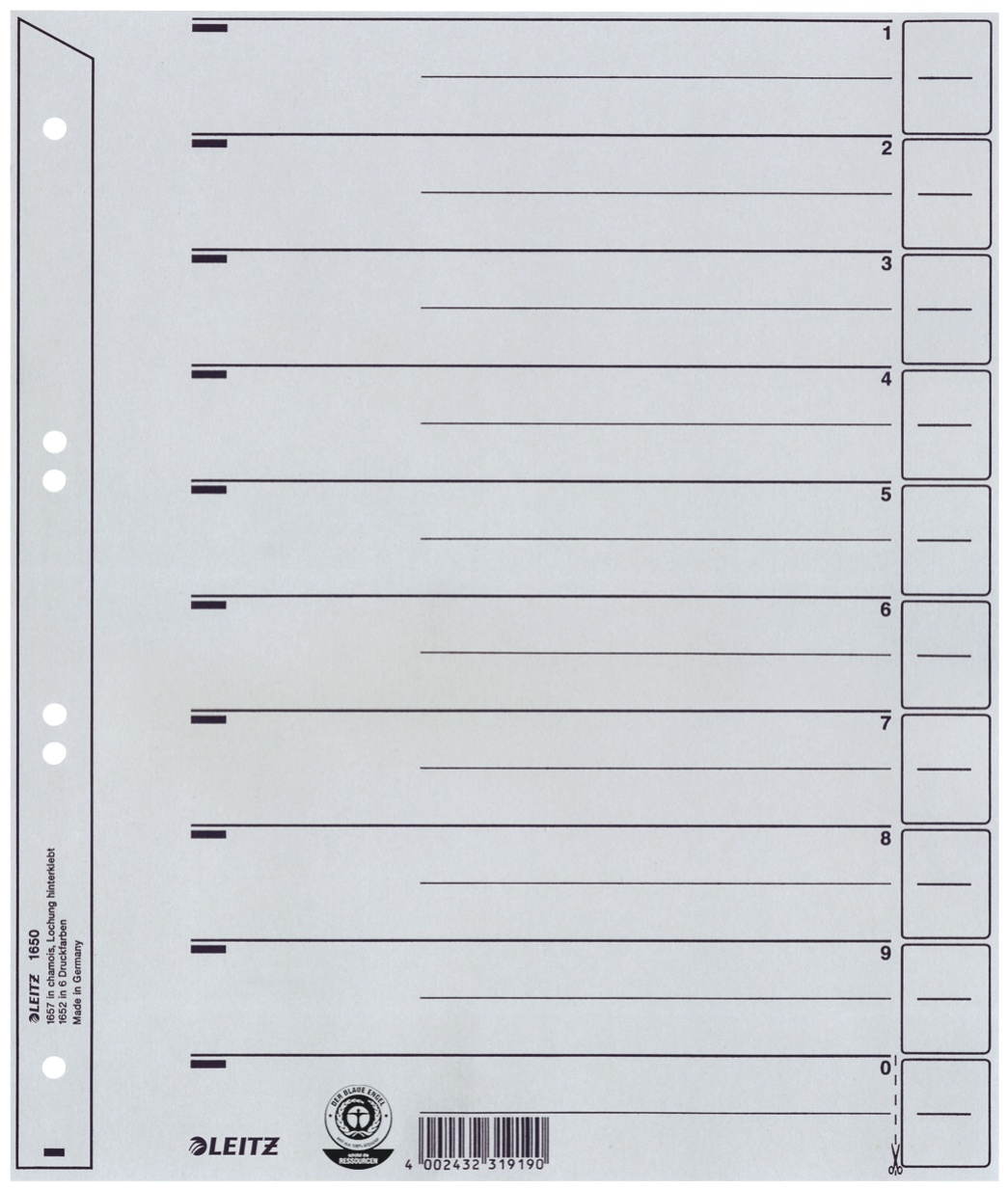Leitz Trennblätter 1650 | DIN A4 | 1-0 | Grau | 100er-Pack