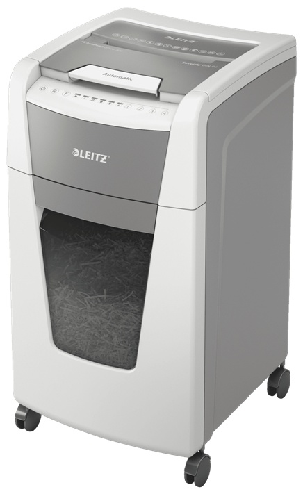 Leitz IQ Autofeed Small Office 300 Aktenvernichter | P-4 Partikelschnitt | 300 Blatt Autofeed | 60 l | Grau/Weiß
