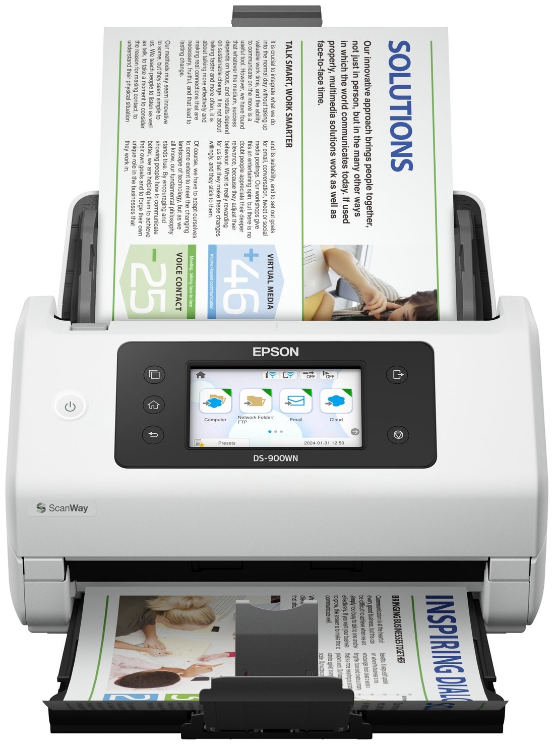 Epson WorkForce DS-900WN Dokumentenscanner | A4 | 70 S./Min | Duplex | ADF 100 Blatt | USB, LAN, WLAN | Weiß