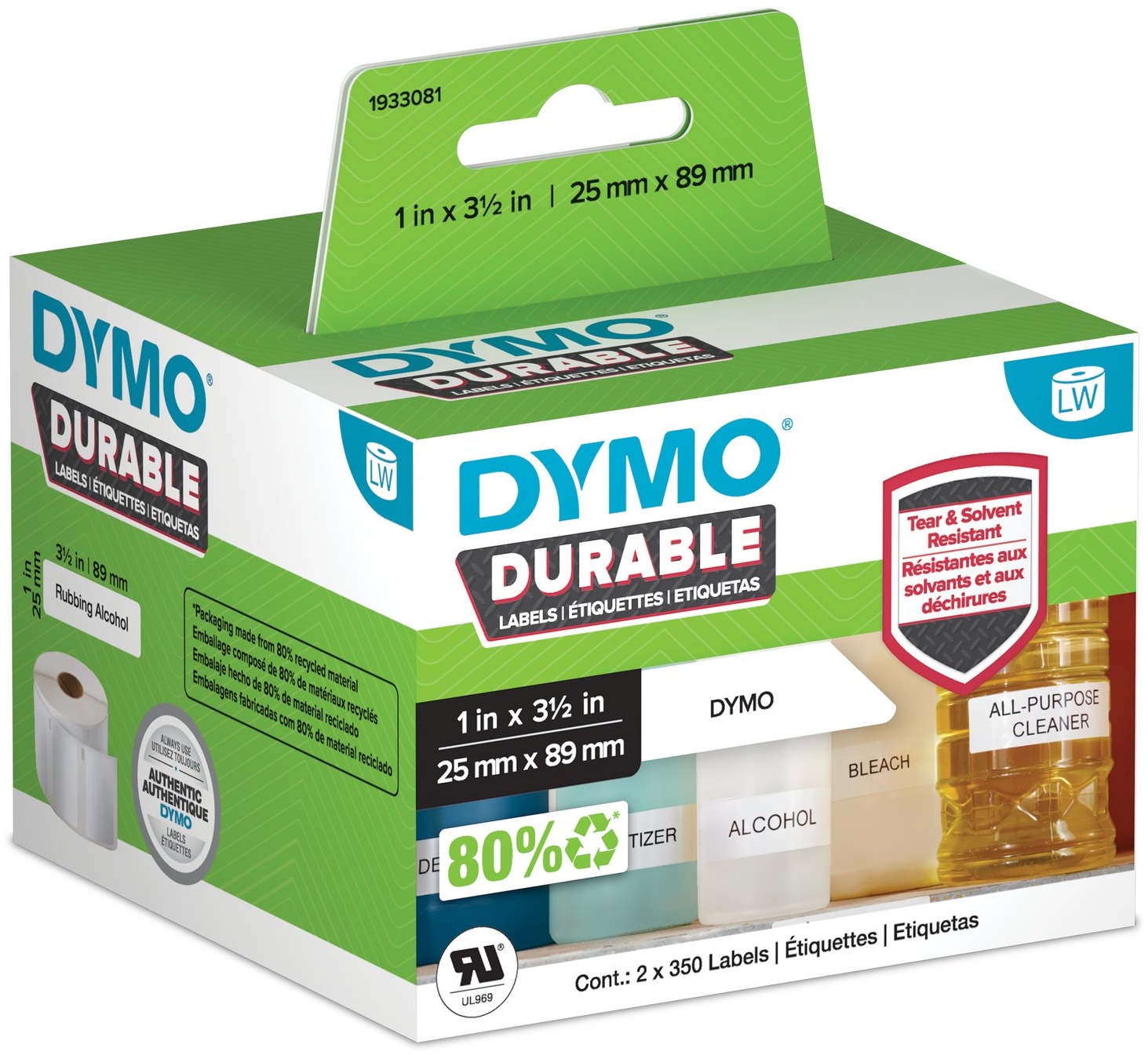 Dymo Etikettenrolle 1933081 (2 Rollen) | 25x89 mm | Weiß
