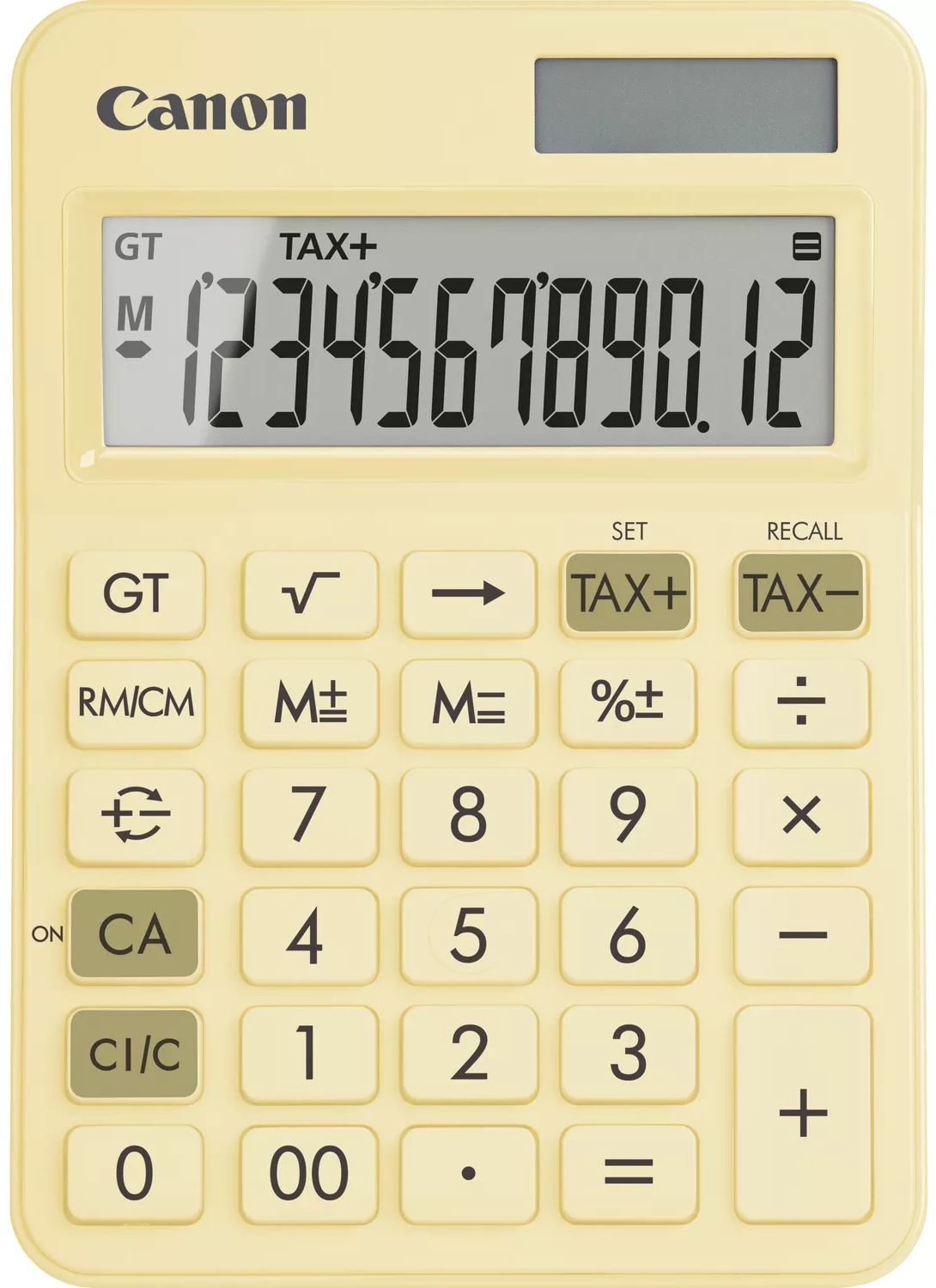 Canon LS-125KB-PYL Tischrechner | 12 Stellen | Solar + Batterie | Steuerberechnung | Pastellgelb