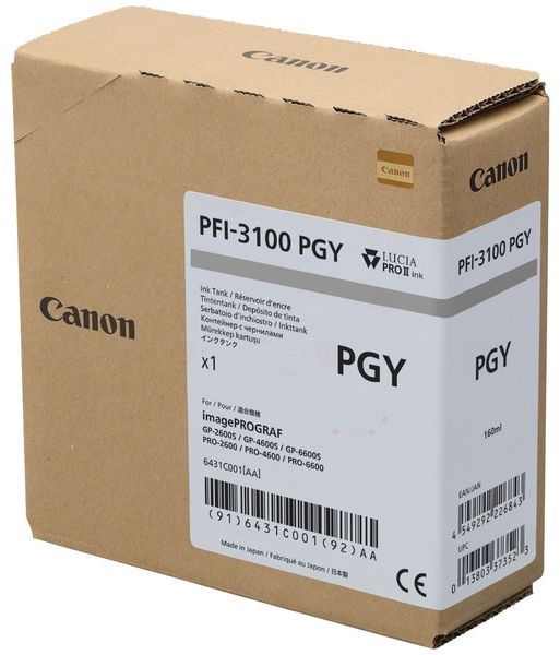 Original Canon PFI3100 PGY | 6431C001 Tintenpatrone Foto Grau