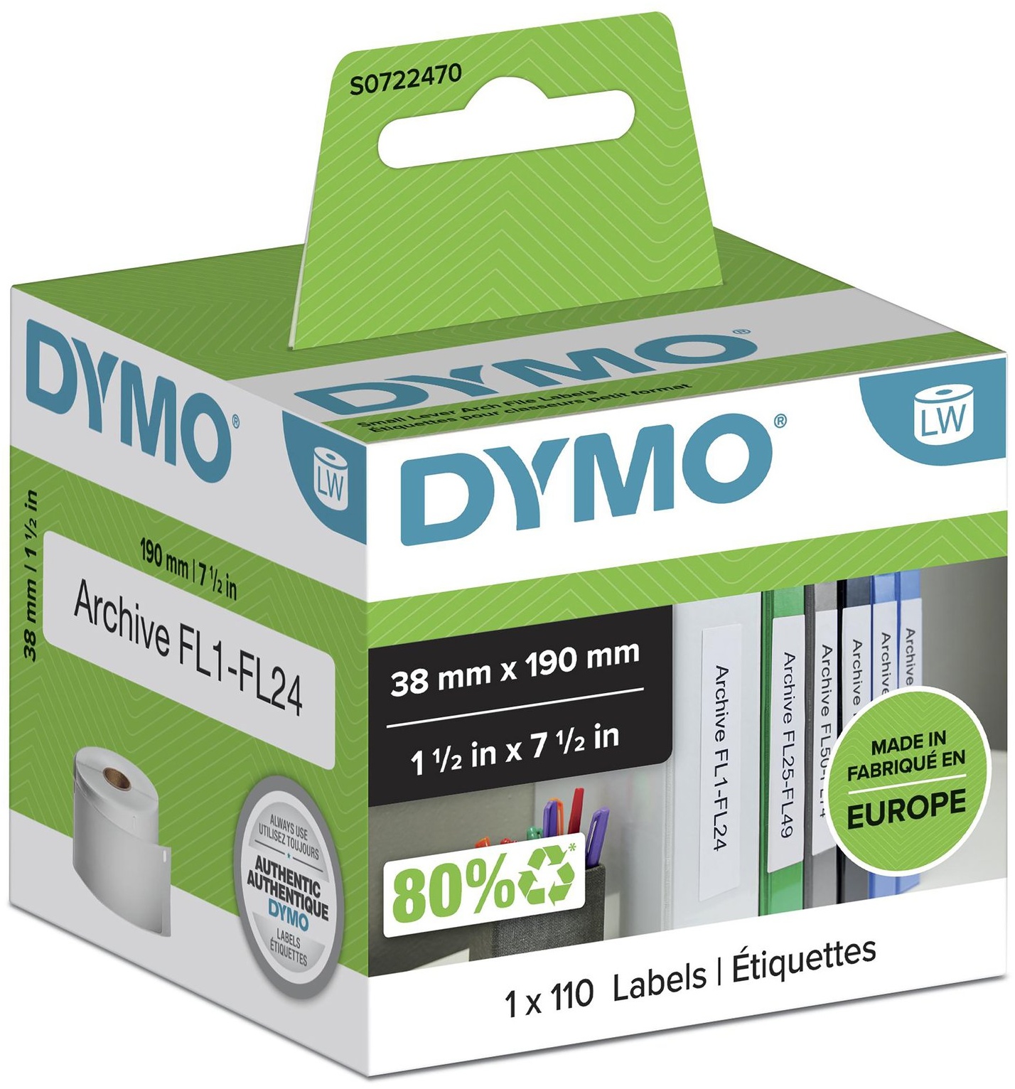 Dymo Etikettenrolle S0722470 | 38x190 mm | Weiß