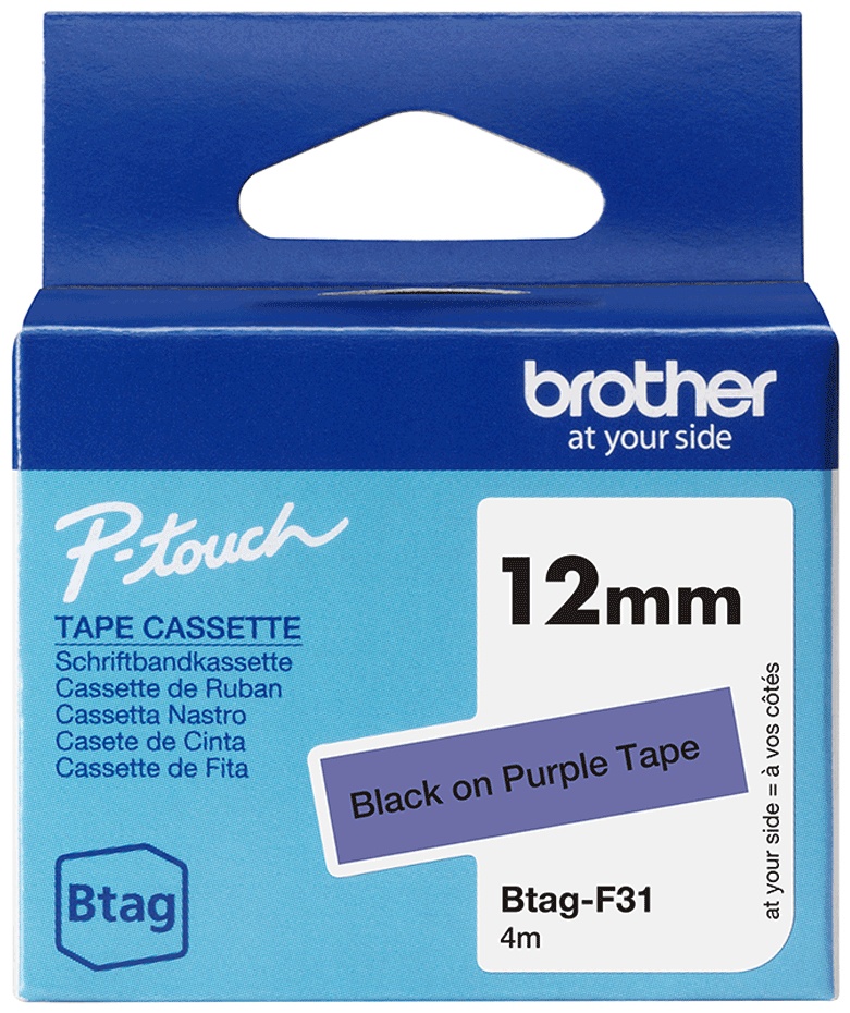 Brother Schriftband Btag BTAGF31 | 12 mm | Schwarz auf Lila | 4 m