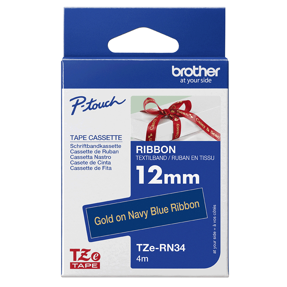 Brother Schriftband TZe-RN34 | 12 mm | Gold auf Blau | 4 m