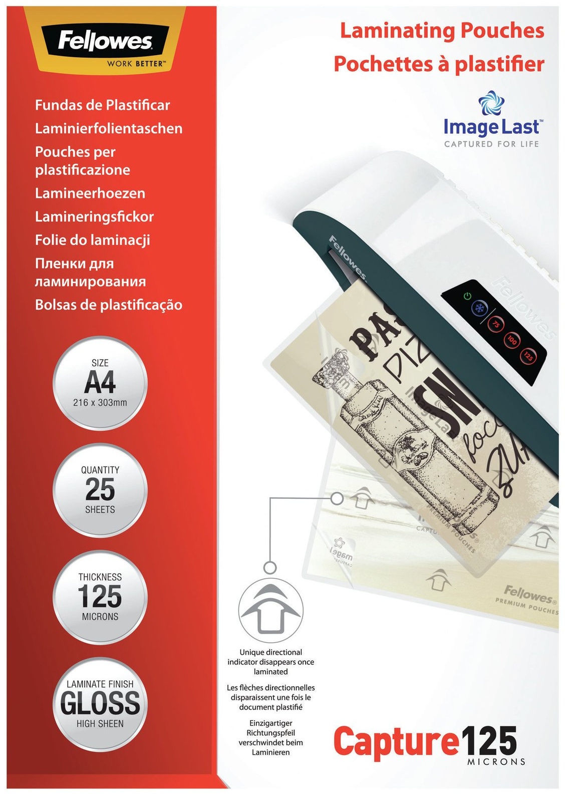 Fellowes Capture125 ImageLast Laminierfolien A4 | 125 µm | glänzend | 25 Stück