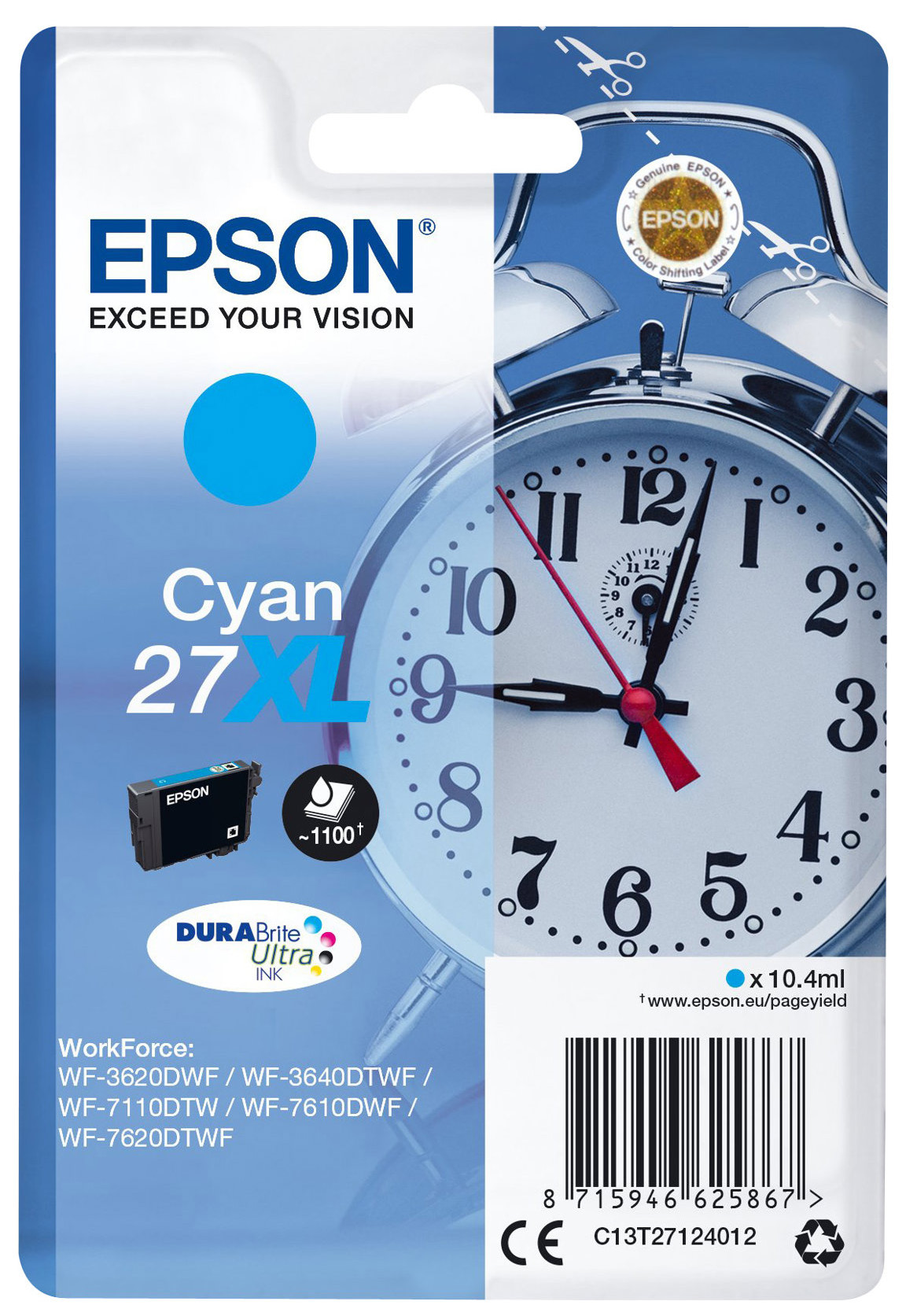 Original Epson 27XL | C13T27124012 Tinte Cyan XL