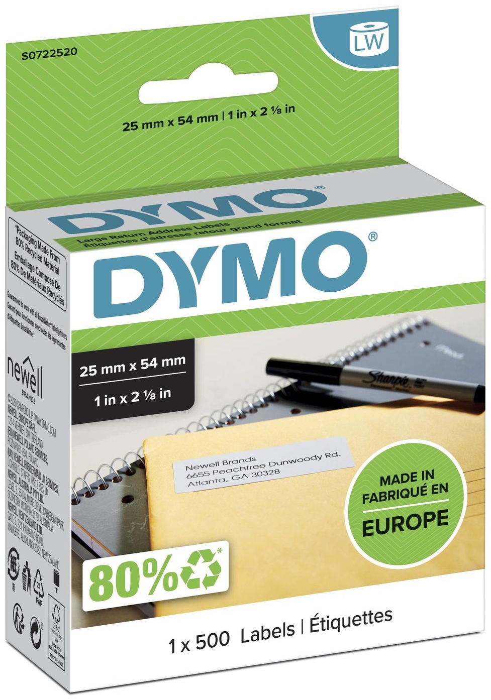 Dymo Etikettenrolle S0722520 | 25x54 mm | Weiß