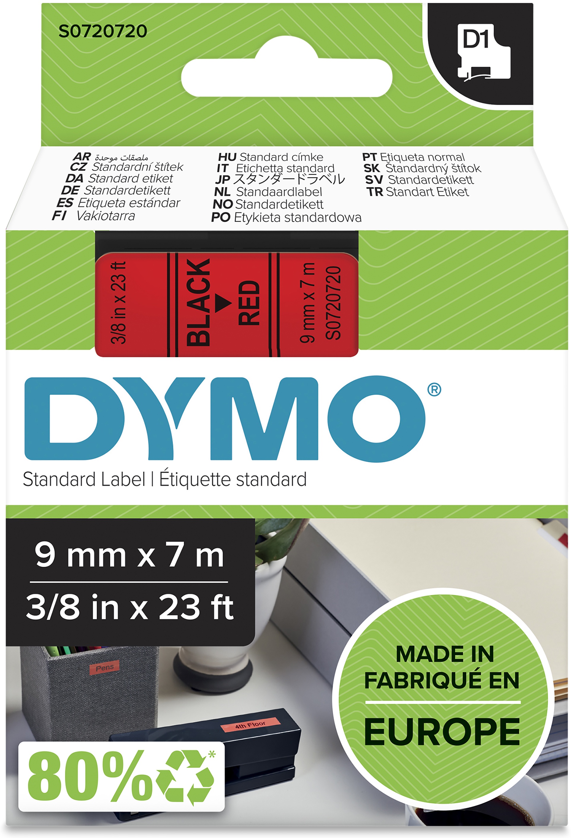 Dymo Schriftband D1 40917 | 9 mm | Schwarz auf Rot | 7 m
