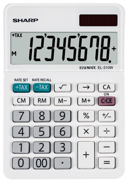 Sharp EL-310W Tischrechner | 8 Stellen | Solar + Batterie | Steuerberechnung | Weiß