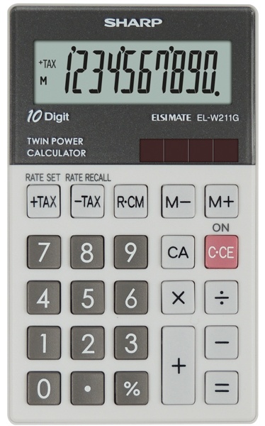 Sharp EL-W211G Taschenrechner | 10 Stellen | Steuerberechnung | Schwarz/Grau