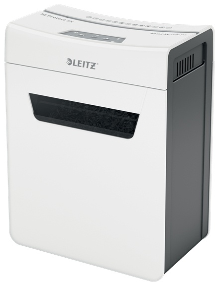 Leitz IQ 8X Protect Premium Aktenvernichter | P-4 Partikelschnitt | 8 Blatt | 14 l | Grau/Weiß
