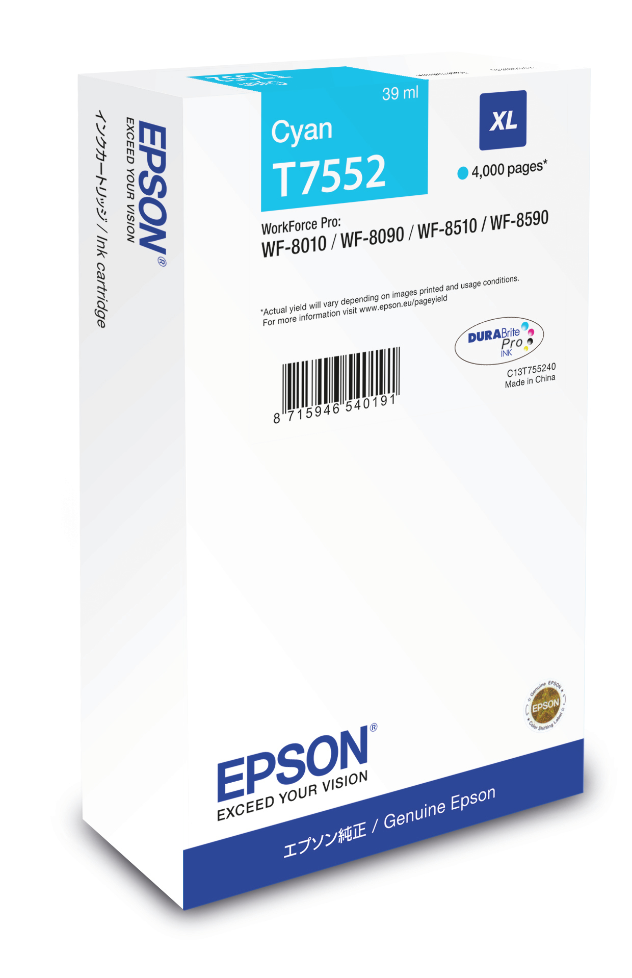 Original Epson T7552 | C13T755240 | C13T75524N Tinte Cyan XL ( 2024 )