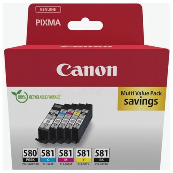 Canon PGI-580 PGBK/CLI-581 BK/C/M/Y  schwarz, cyan, magenta, gelb Druckerpatronen, 5er-Set
