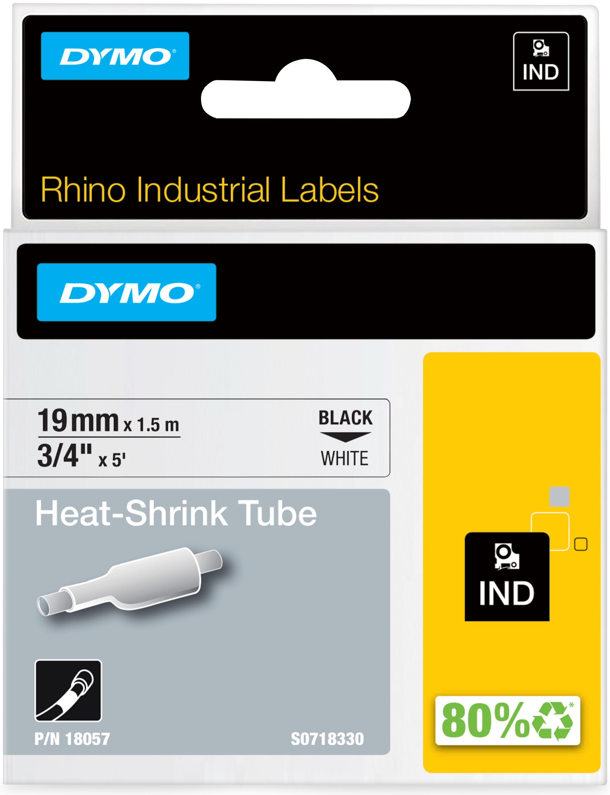Dymo Schrumpfschlauch RHINO 18057 | 19 mm | Schwarz auf Weiß | 1.5 m