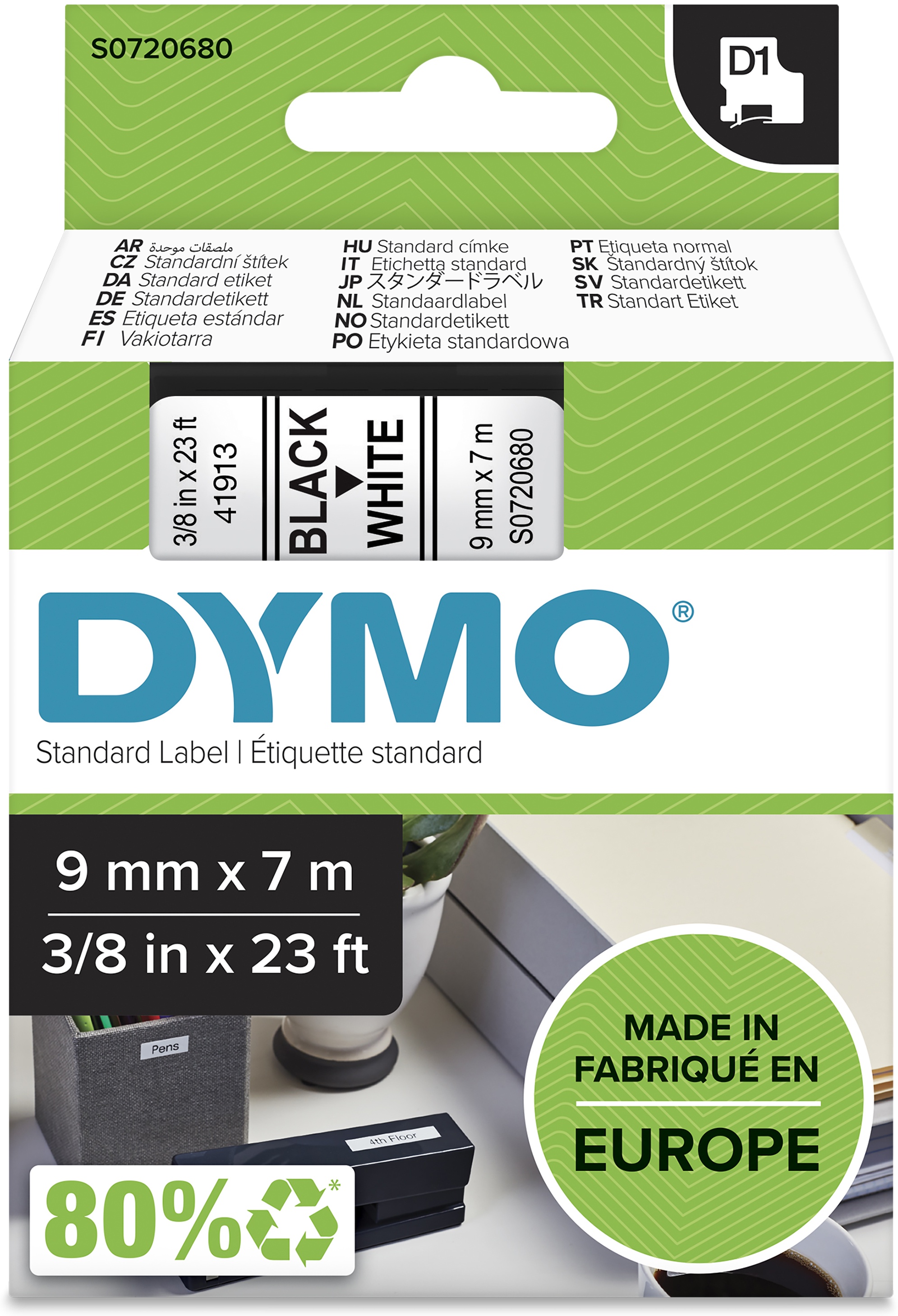 Dymo Schriftband D1 41913 (40913) | 9 mm | Schwarz auf Weiß | 7 m