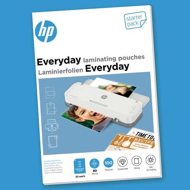 HP Everyday Laminierfolien Set A4/A5/A6/Visitenkarte | 80 µm | glänzend | 100 Stück