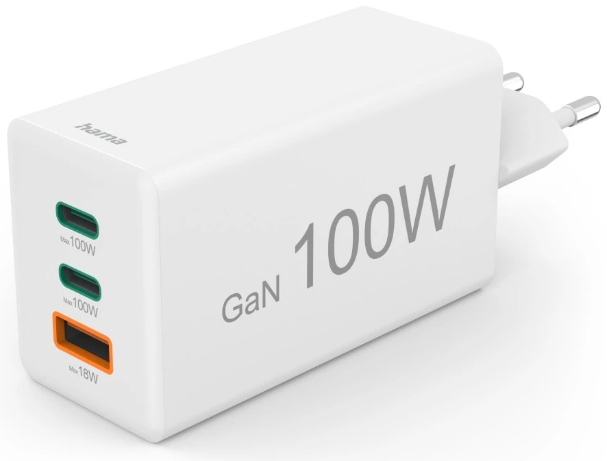 Hama Ladeadapter Mini 2× USB-C 100 W Weiß