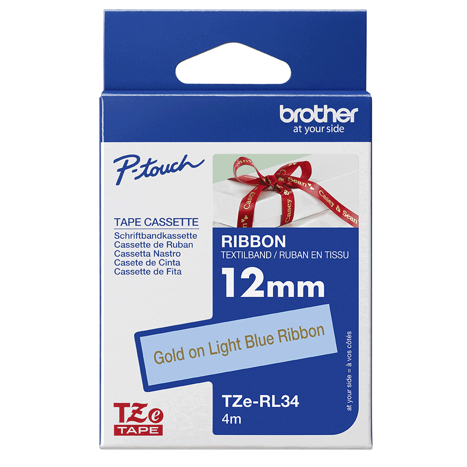 Brother Schriftband TZe-RL34 | 12 mm | Gold auf Blau | 4 m