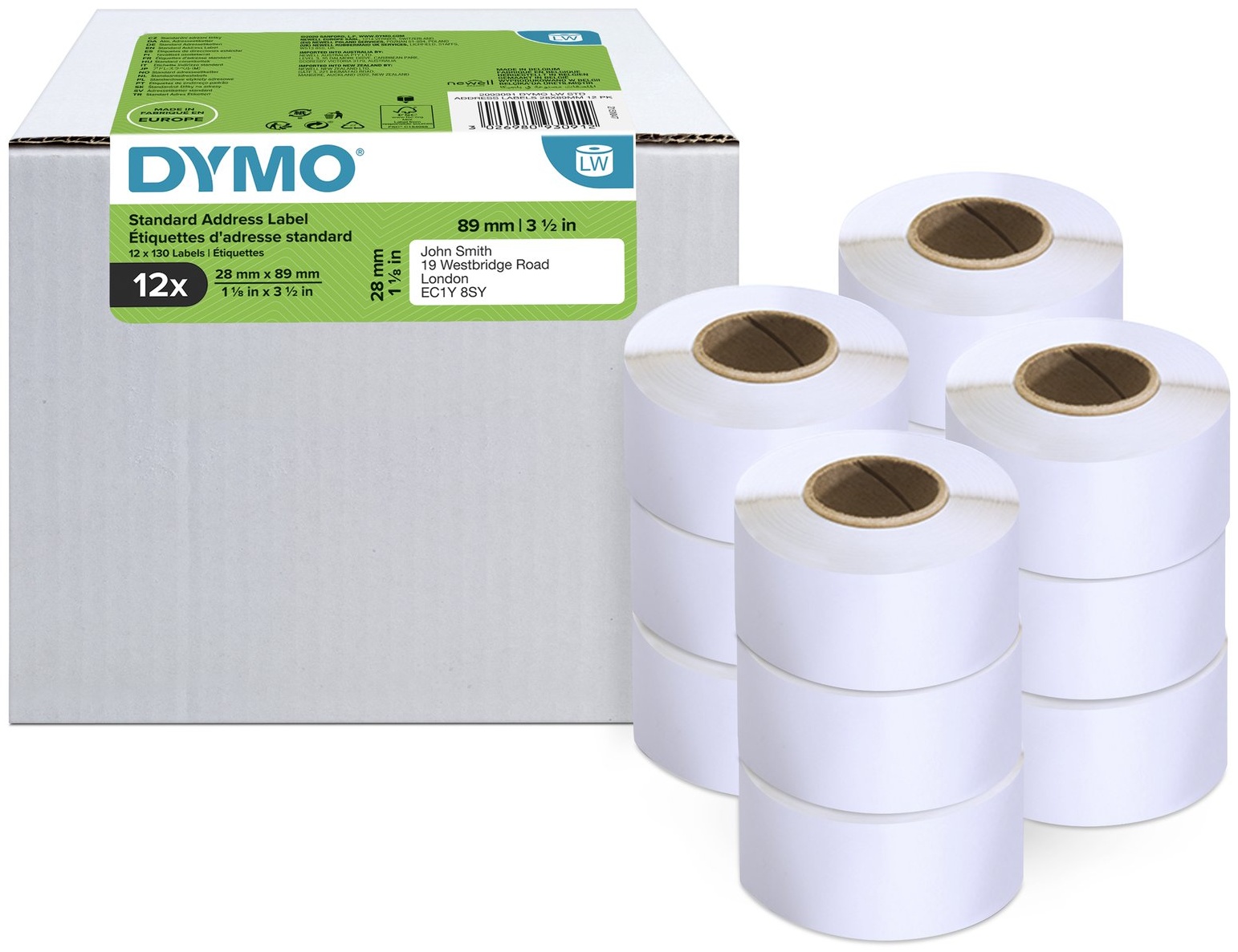 Dymo Etikettenrolle S0722370 (12 Rollen) | 28x89 mm | Weiß
