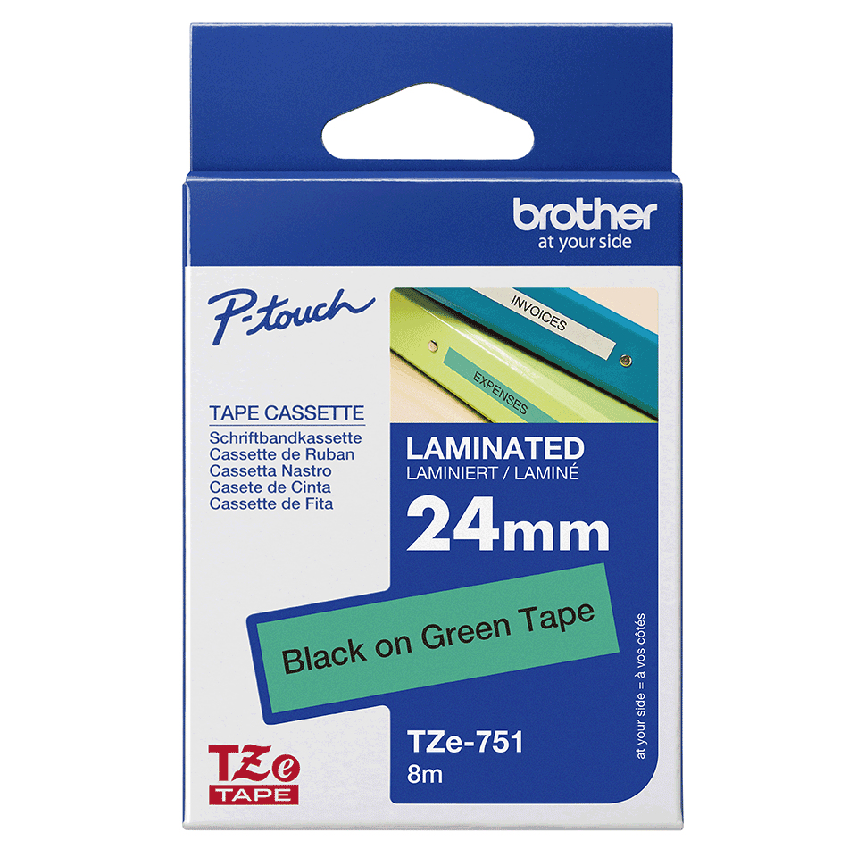 Brother Schriftband TZe-751 | 24 mm | Schwarz auf Grün | 8 m