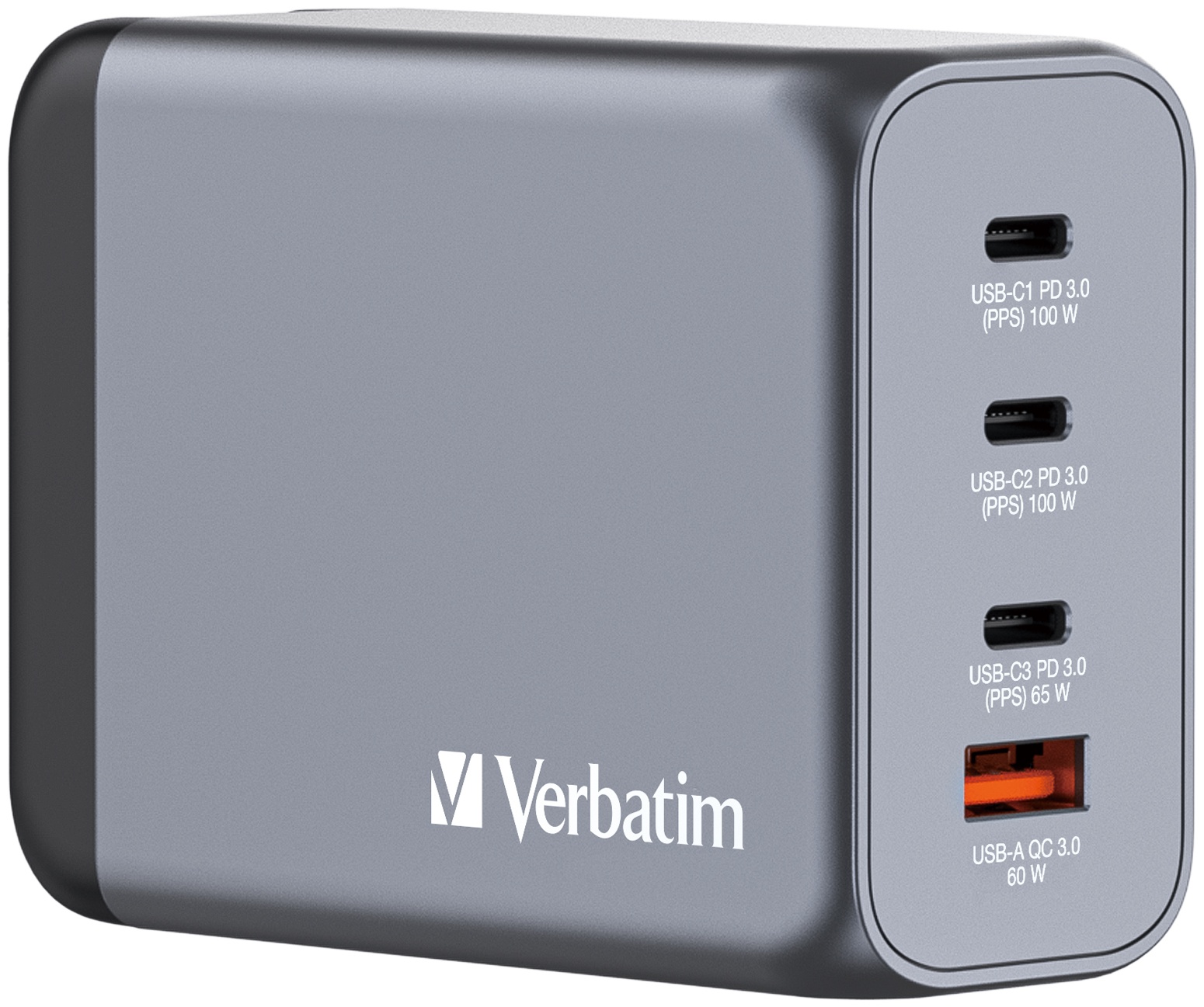 Verbatim Ladeadapter GNC-200 3× USB-C + USB-A 200 W Schwarz, Grau
