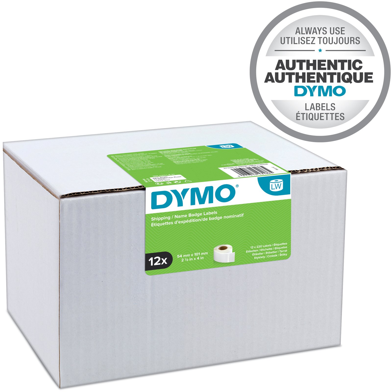 Dymo Etikettenrolle S0722420 (12 Rollen) | 54x101 mm | Weiß | Papier
