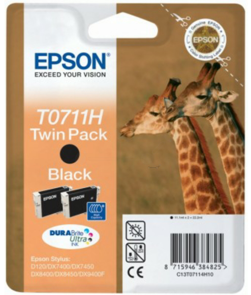 Original Epson T0711H | C13T07114H10 Tinte Schwarz Doppelpack XL