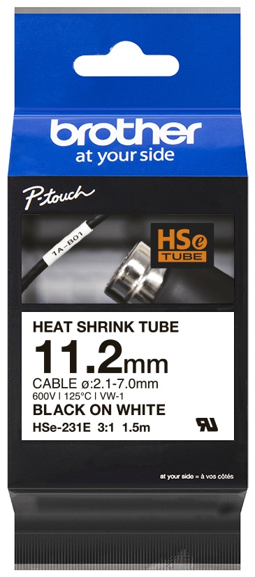 Brother Schrumpfschlauch HSe-231E | 11.2 mm | Schwarz auf Weiß