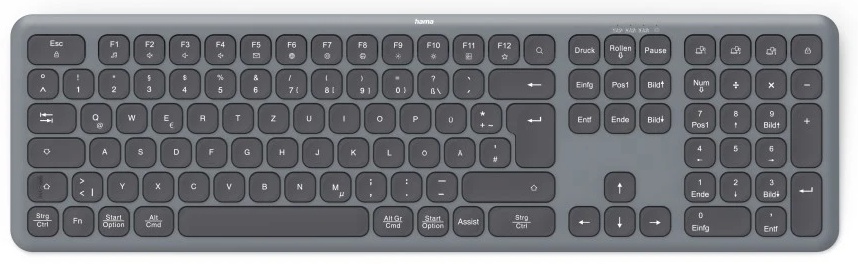 Hama WK-550 Tastatur | Funk + Bluetooth | QWERTZ (DE) | mit Ziffernblock | 2× AAA-Batterie | Schwarz