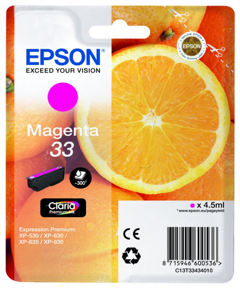 Original Epson 33 | C13T33434012 Tinte Magenta