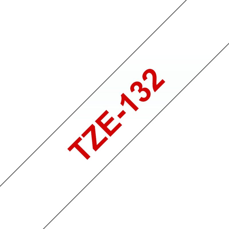 Brother Schriftband TZe-132 | 12 mm | Rot auf Transparent | 8 m